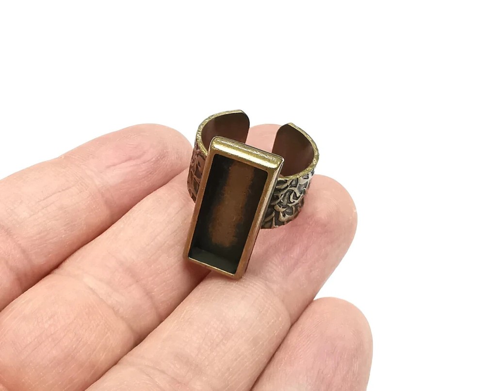 Rectangle Ring Blank Setting, Cabochon Mounting, Adjustable Resin Ring Base