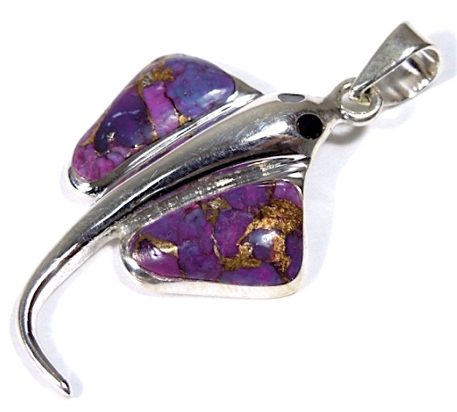 Solid 925 Sterling Silver Purple Turquoise Stingray Pendant