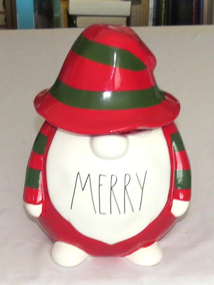 Rae Dunn 10 inch MERRY Gnome Cookie Jar - excellent