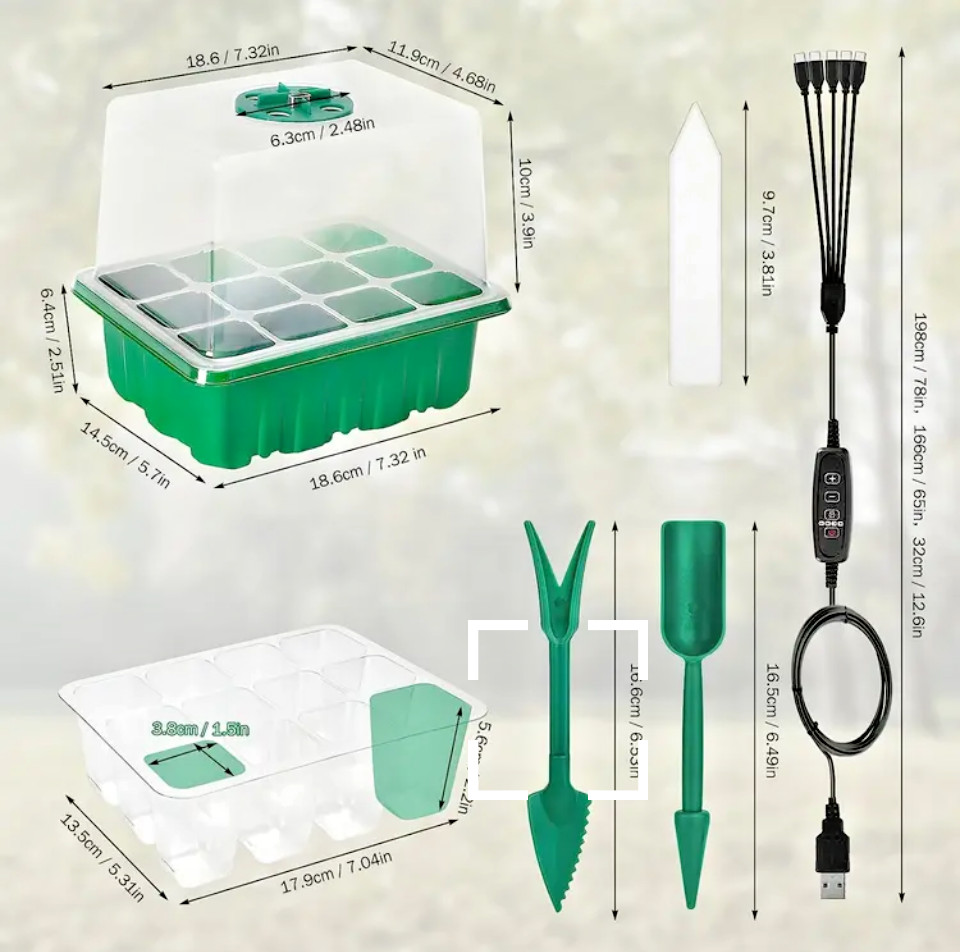 5pk-Seed Starter Kit with Grow Lights -Timer -Dimmer -Ventilation Dome-60cell