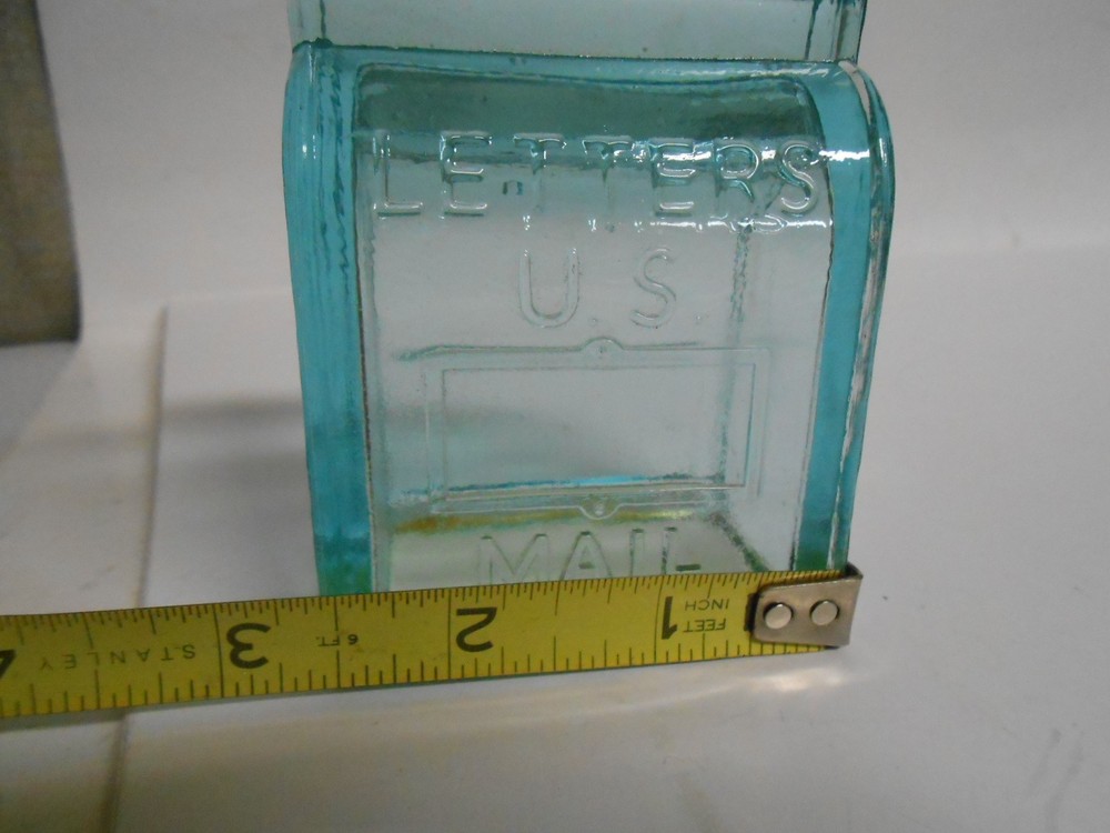 Glass LETTERS US Mailbox Candy Container Aqua Blue