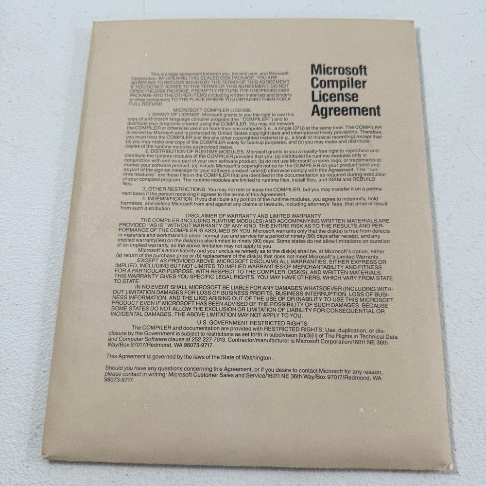 Microsoft QuickBasic Version 3.0 Compiler 5.25” Diskettes