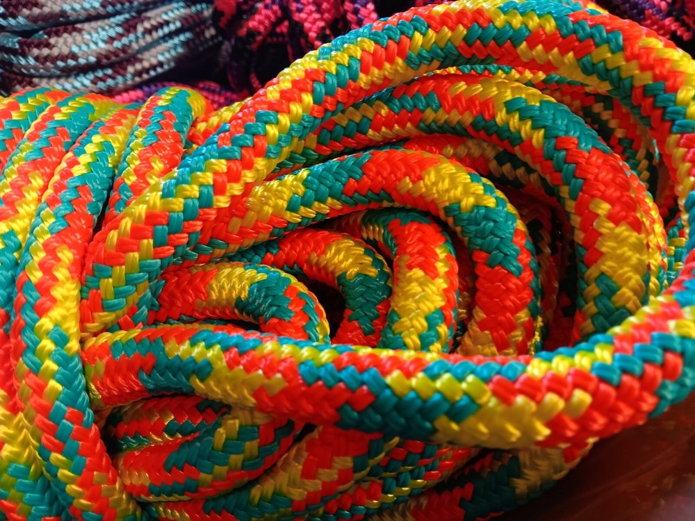 9/16 x 100 ft. Double Braid-Yacht Braid Polyester Rope. Turquoise/Yellow/Orange