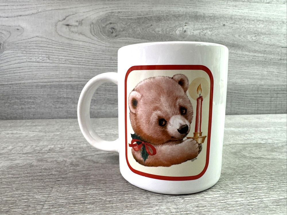 2003 Ruth Morehead Holy Teddy Bear & Candle Christmas Mug