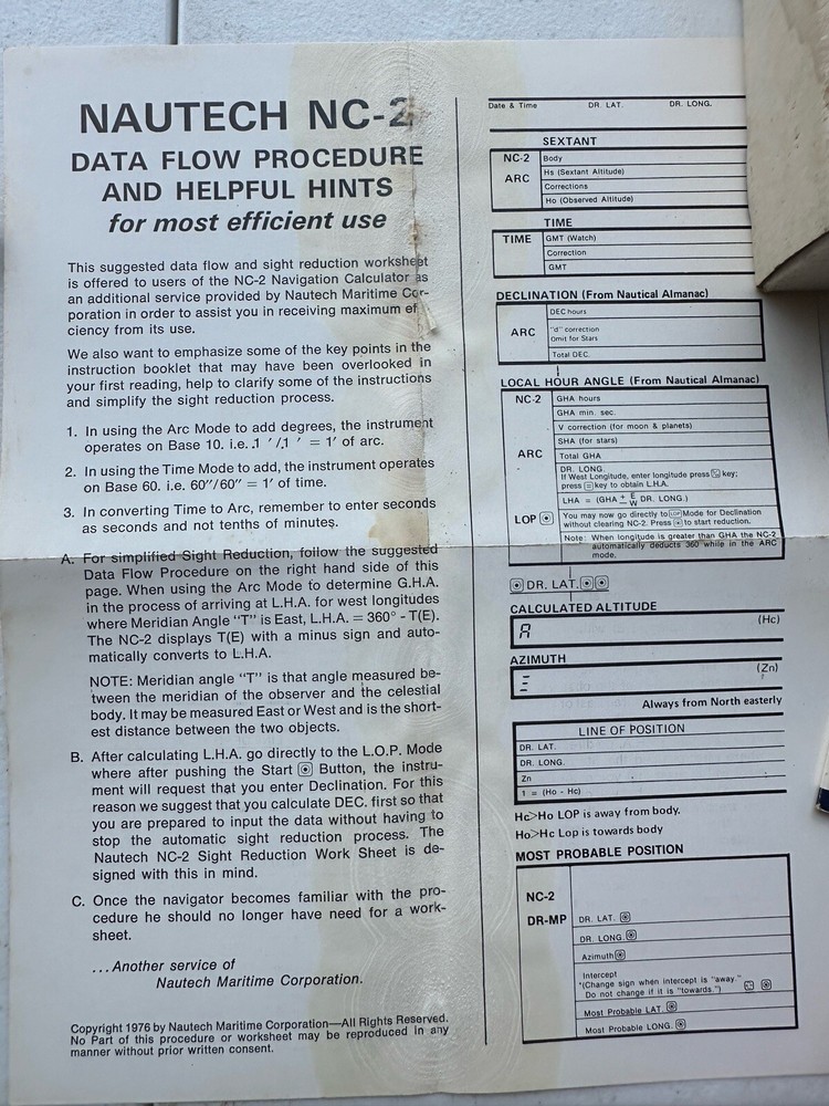 Tamaya Astro navigation calculator   Model NC-2
