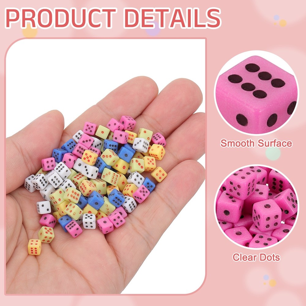 300Pcs Mini Dice, 5mm/0.2" Acrylic Game Dot Square Dice, Pink/Black