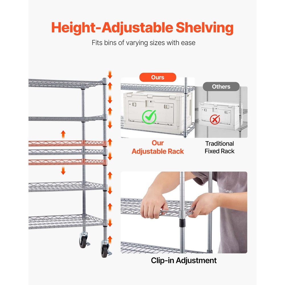 Uimoso 5-Tier Rolling Storage Rack with 16 Removable Bins