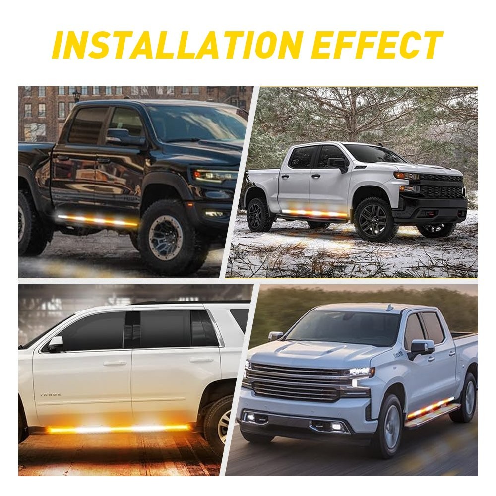 2pcs 60" Running Board Step Strips Bar LED Strobe Lights & White Amber