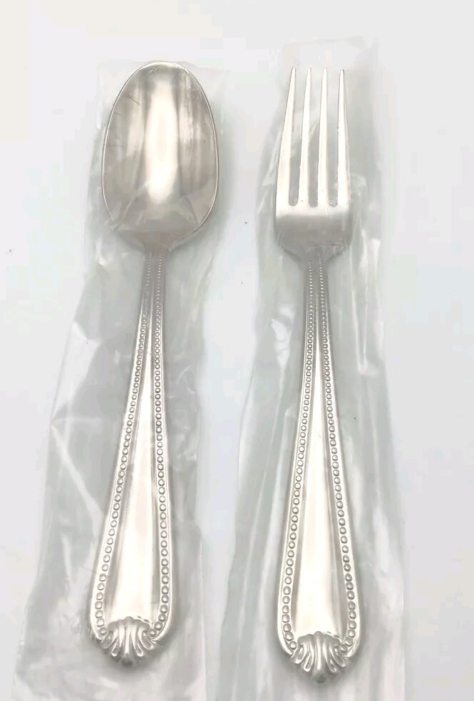 Lenox Bead Plum Tip Dinner Spoon, Salad Fork Set 18/10 Stainless Glossy Flatware