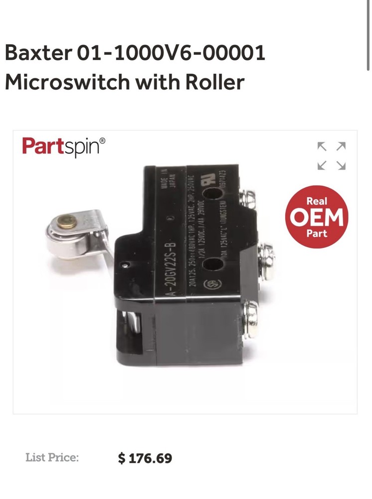 Baxter 01-1000V6-00001 Microswitch with Roller. New