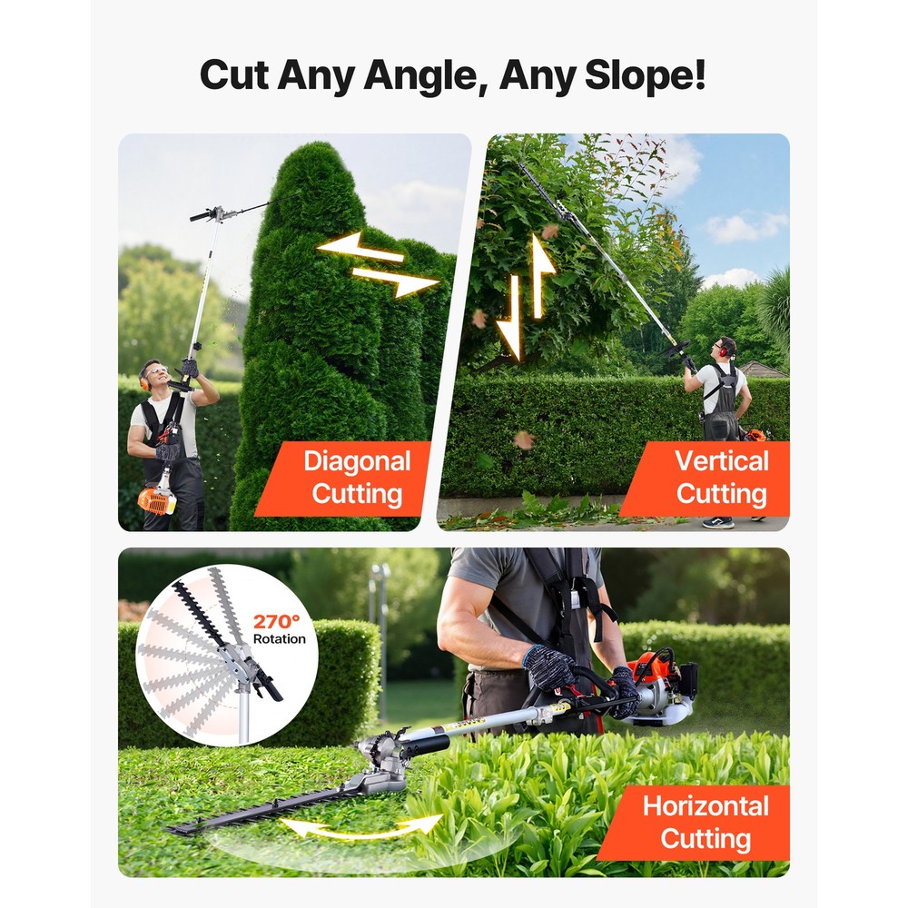 26cc Gas Hedge Trimmer, 7-in-1 Multi-Function w/ Pole Saw, Brus…