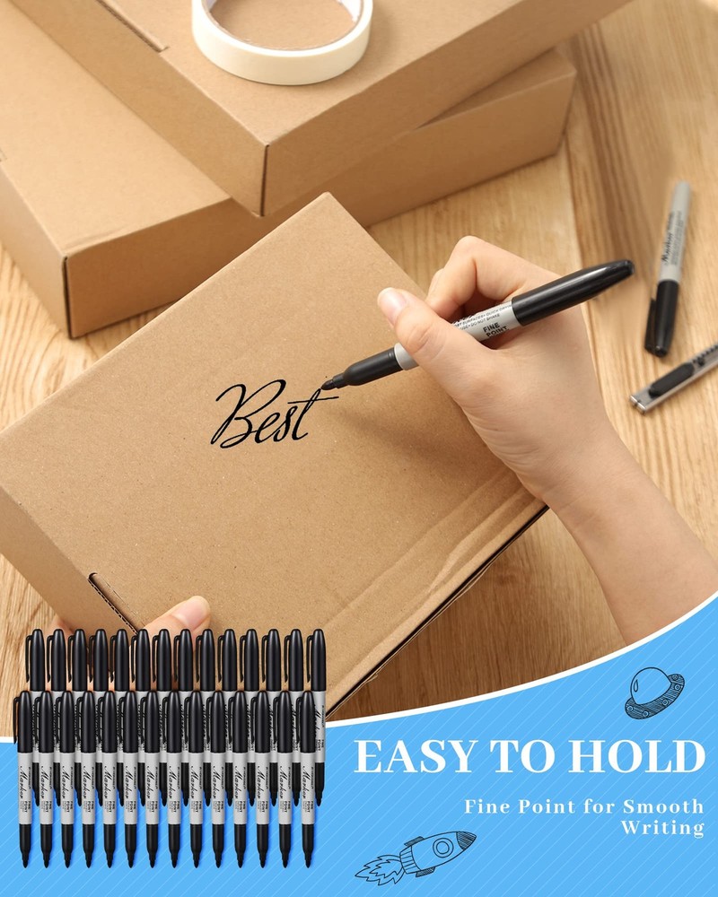 100 Pack Permanent Markers Bulk Black Permanent Marker Set Fine Point Pens Work