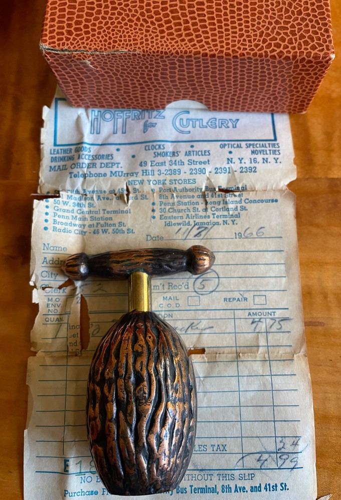 Vintage 1966 Hoffritz Germany Copper Nut Cracker Walnut Shaped NIB Hand Held NEW