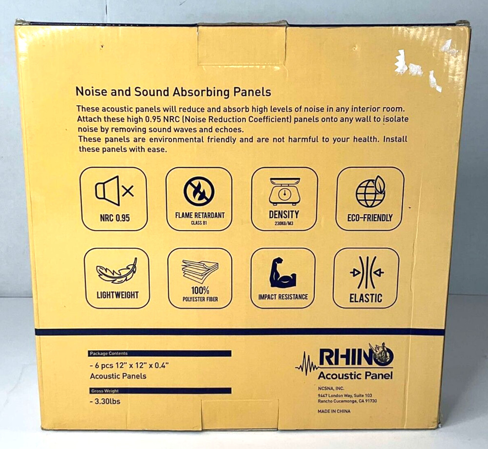 Rhino Acoustic Panel 6 Pack Silver Grey - OPEN BOX