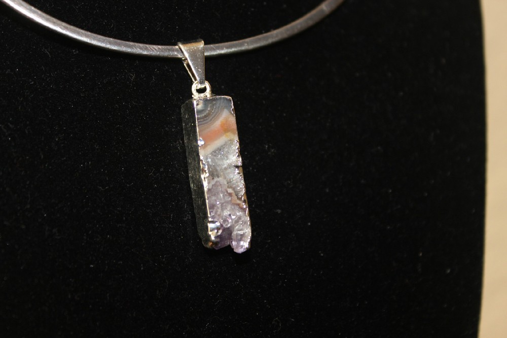 Agate Geode Rectangular Amathyst Pendant from Brazil R212