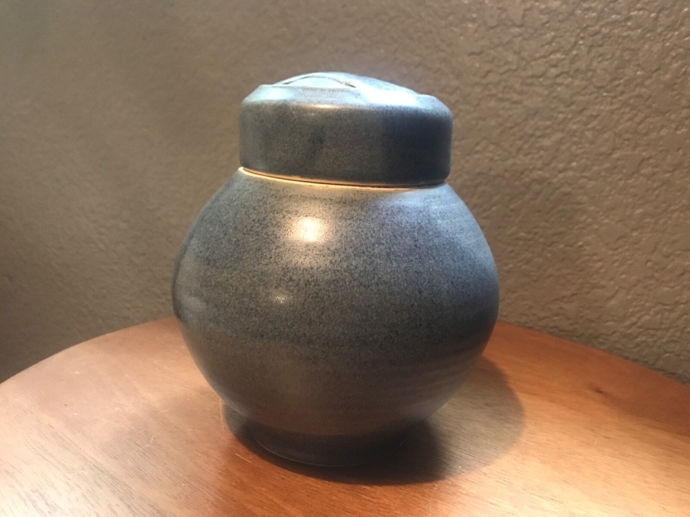 Studio Art Pottery Stoneware Ginseng Jar With Lid Signed