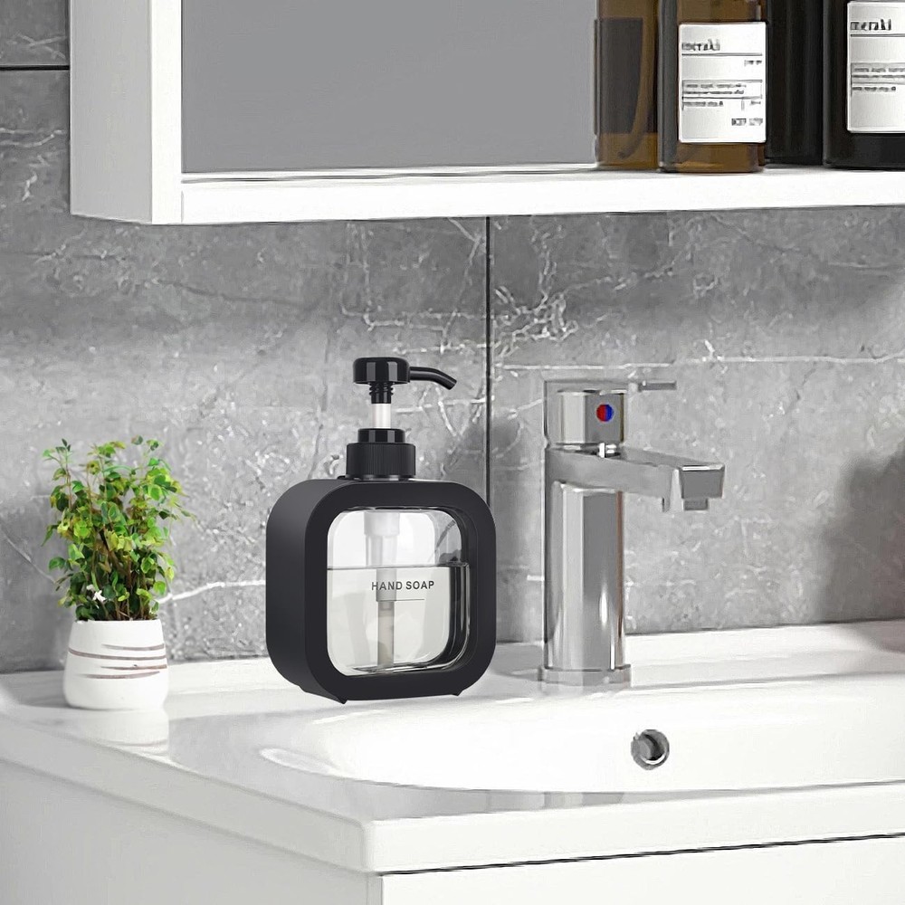 Hand & Dish Soap Dispenser Modern Plastic Pump W/ Labels Black