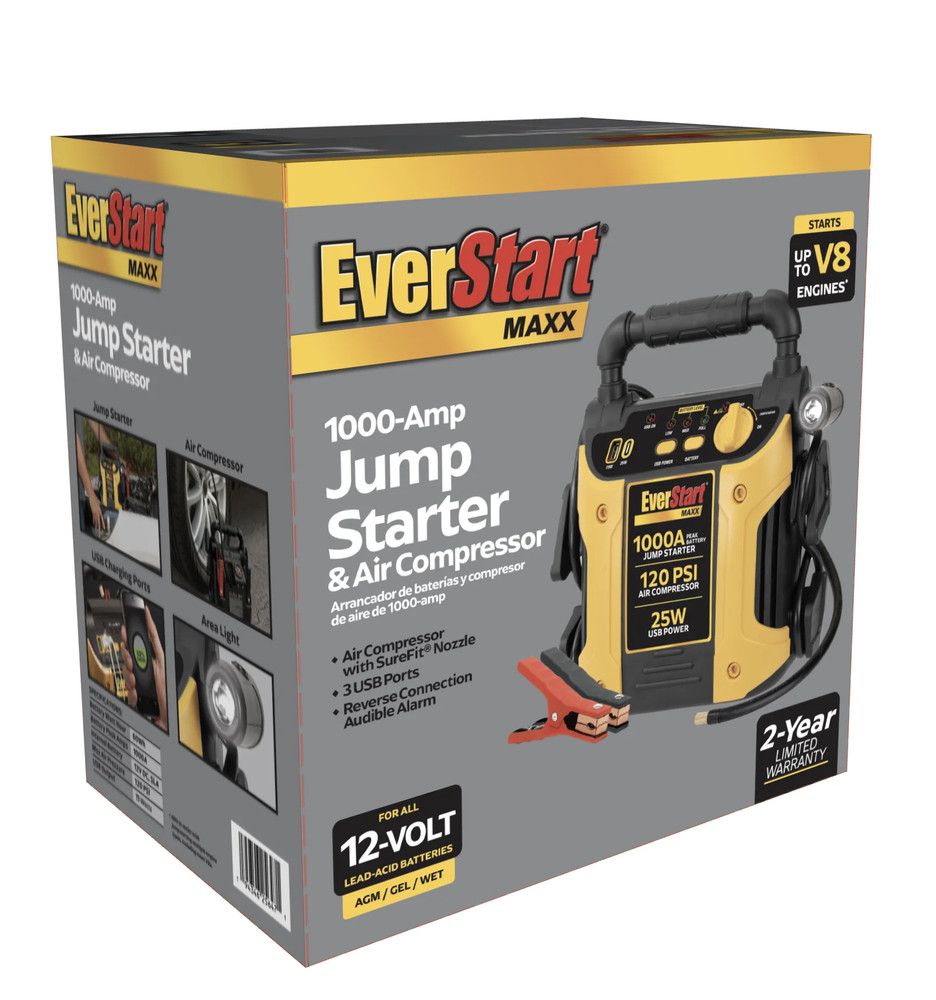 ⭐ EverStart Maxx 1000A Jump Starter with 120 PSI Compressor, LED Light & Triple