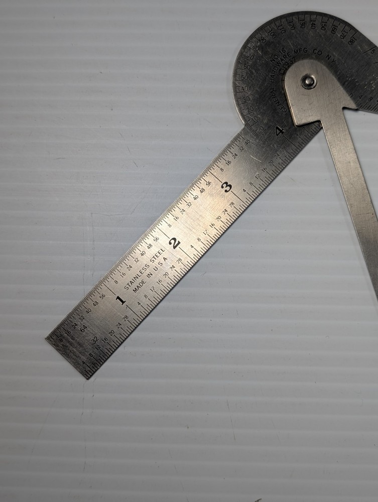 Vtg General Hardware No. 16 Multi Use Rule Gauge Protractor USA W/ Plastic Case