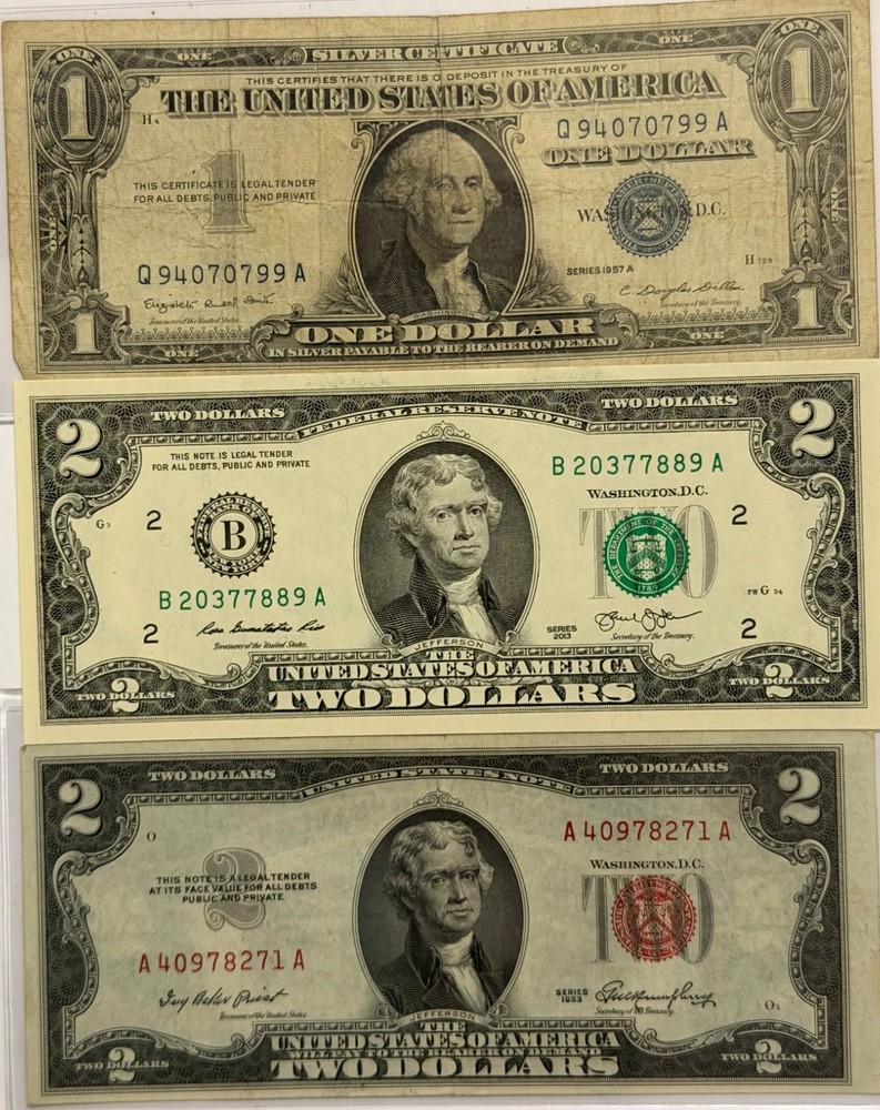 *US BILLS STARTER SET* SILVER CERIFICATE, $2 UNCIRCULATED & $2 RED SEAL