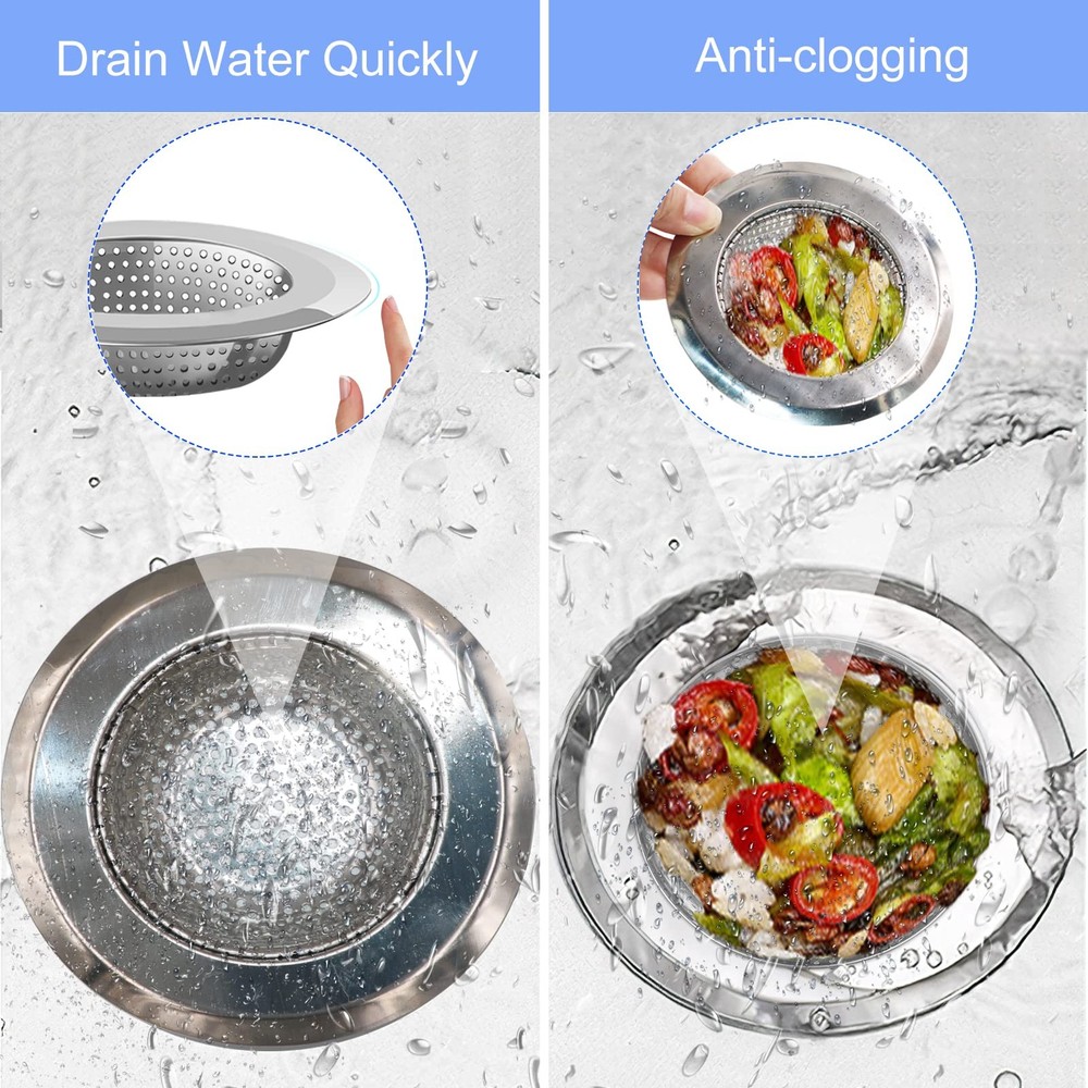 Kitchen Sink Drain Strainer 4 Pack Stainless 4.5 Strainers Silver&black