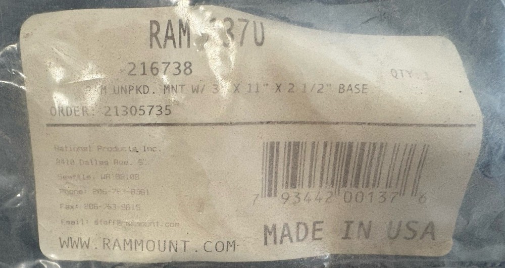 Marine Electronics Mount, Rectangular 3x11" Plate Mount 1.5" C-Ball RAM-137U