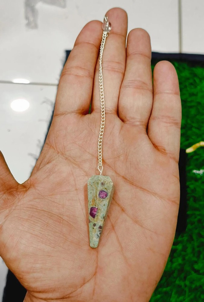 Handcrafted Ruby Zoisite Pendulum: Natural Gemstone Dowsing Tool