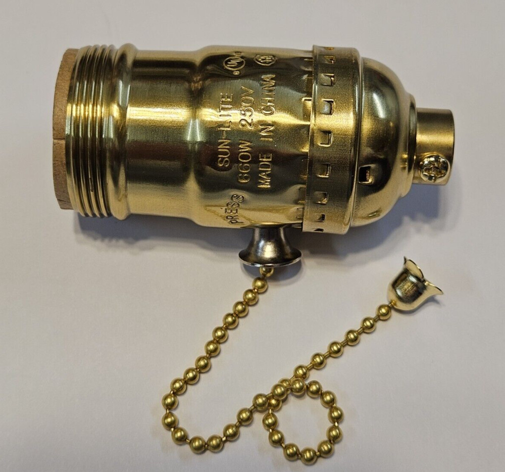 Solid Brass Pull Chain Industrial Style Lamp Socket With Uno Threads 48285JB