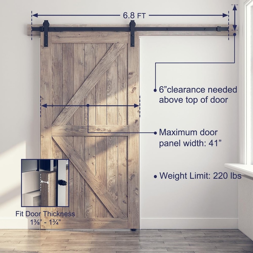 6.8FT Sliding Barn Door Hardware Kit (Include 6.8ft Track Kit & Pull Handle S...