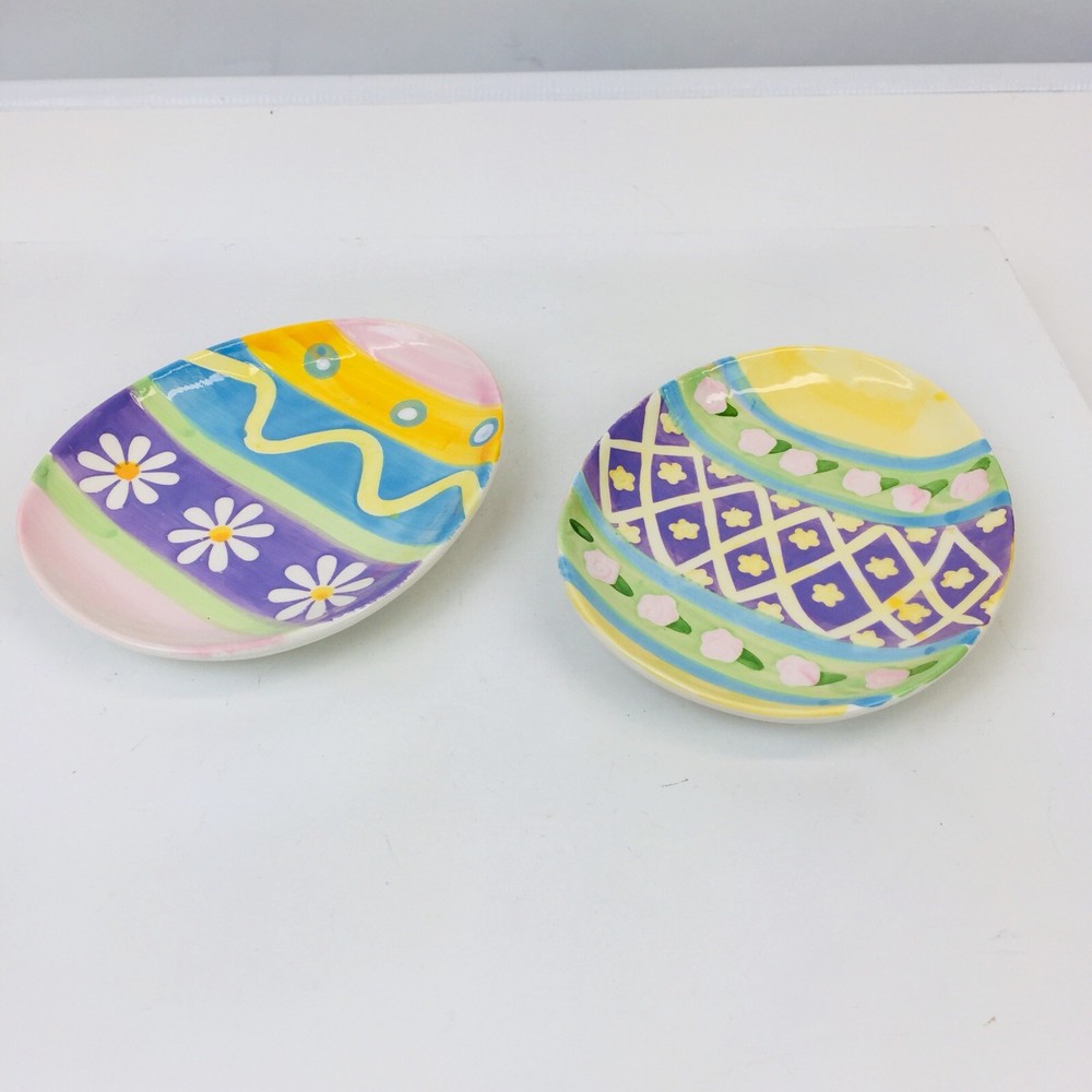 Set/2 STUDIO 33 Egg Shapred Dessert Plates Ceramic Easter Spring New 6.5X5"