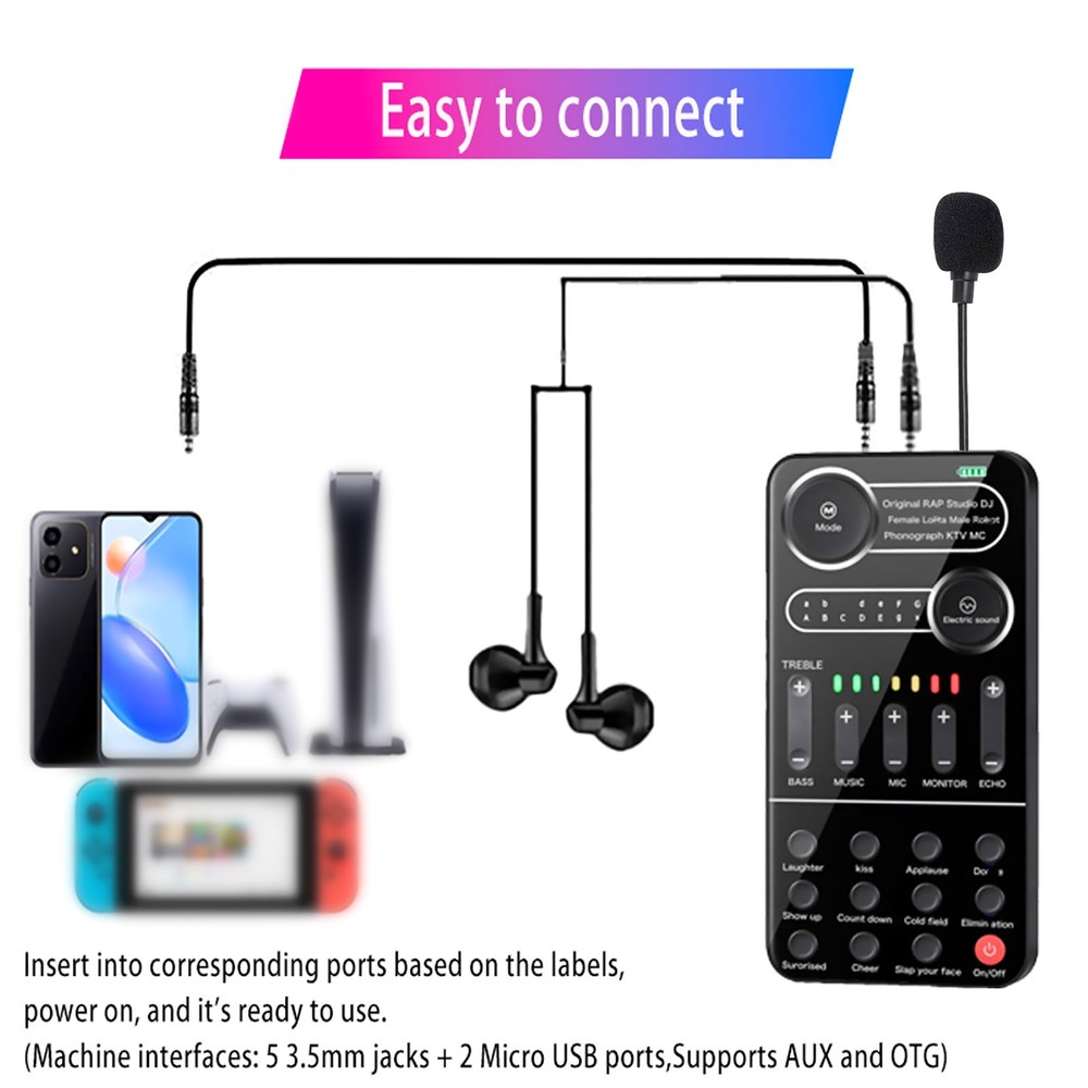 For Computer Sound Card Portable Mixer with Evading Function 13 Sound Modes
