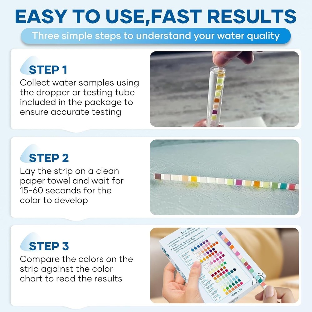 16 in 1 Drinking Water Testing Kits - 100 Strips 10 Strips Per Pouch Water Te...