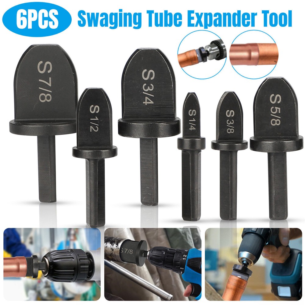 6x Swaging Tool Drill Bit Set Air Conditioner Copper Pipe Flaring Tube Expander