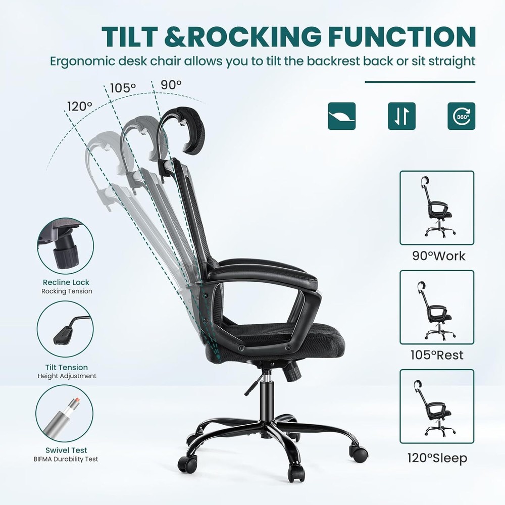 Mesh Rolling Office Chair Ergonomic Computer Chair High-Back Work Task Chair