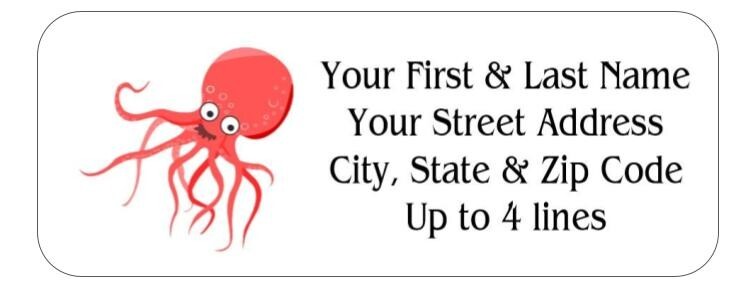 150 Octopus Red Mailing Return Address Labels Personalized  1 x 2 5/8 in.