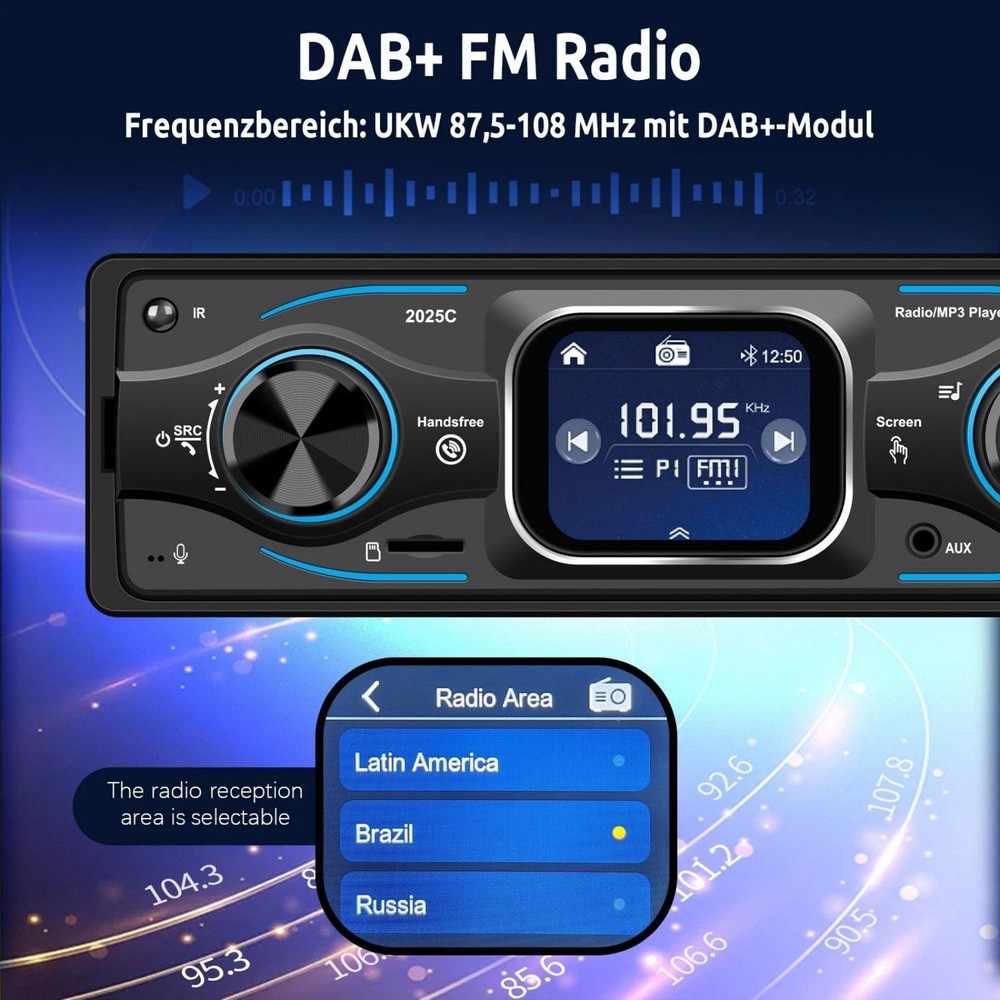 MP3 Car Radio with Steering Wheel Control, Bluetooth A2DP USB TF Card Reader