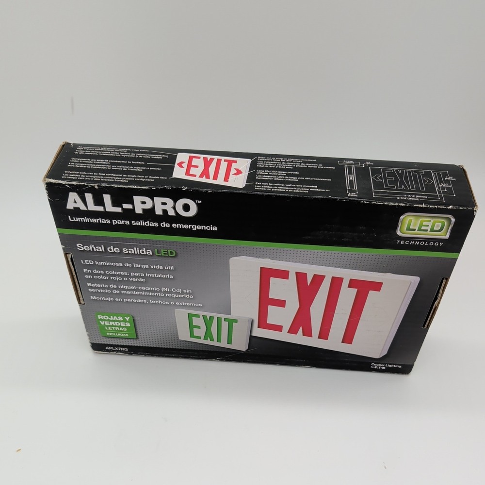 APLX7RG ALL-PRO EXIT AND EMERGENCY LIGHTING LED EXIT SIGN /RED & GREEN LETTERING