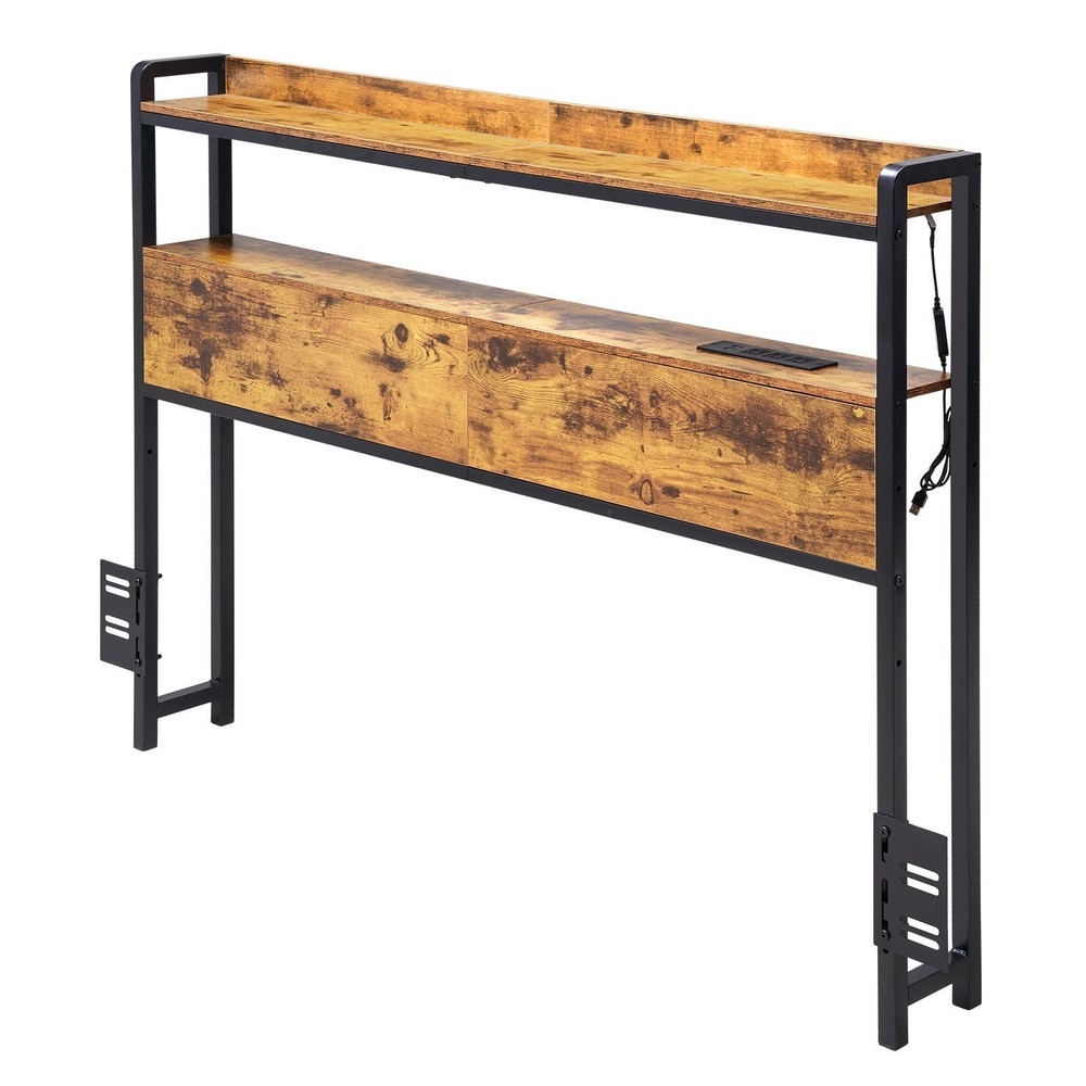 Adjustable Full Size Headboard w/Storage Shelves, USB Charging & LED Light