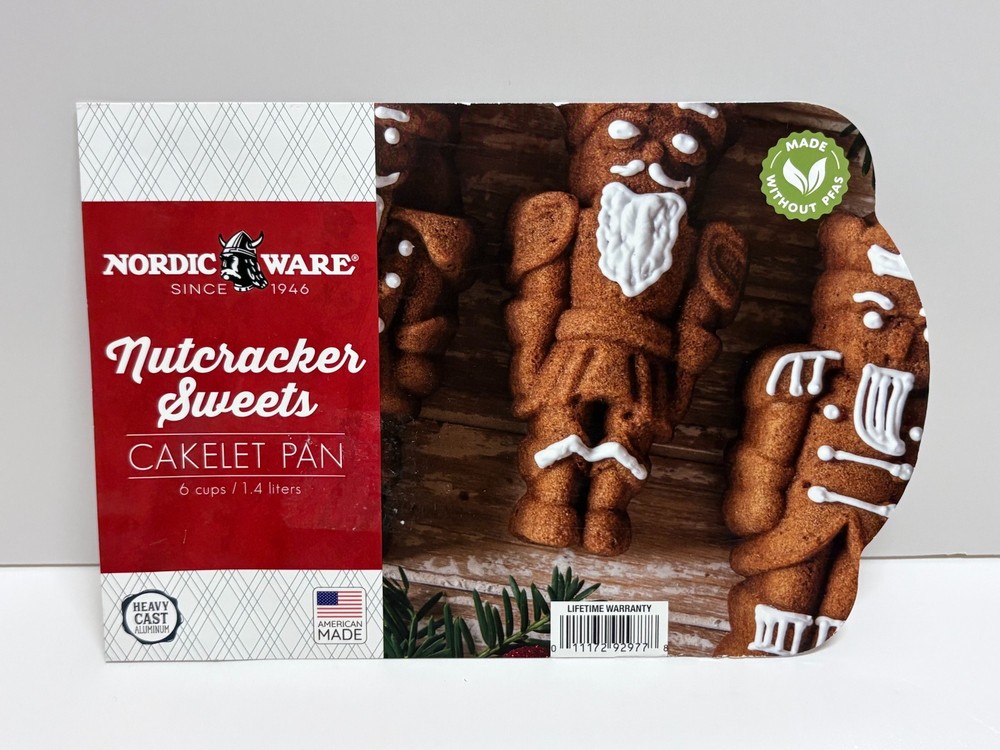 Nordic Ware NUTCRACKER Sweets Cast Cakelet Pan, 6 Cup Capacity, Silver NEW!
