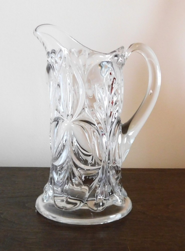 Small Pressed Glass Pitcher - Leaf / Swirl Pattern - Clear   (#CH113)