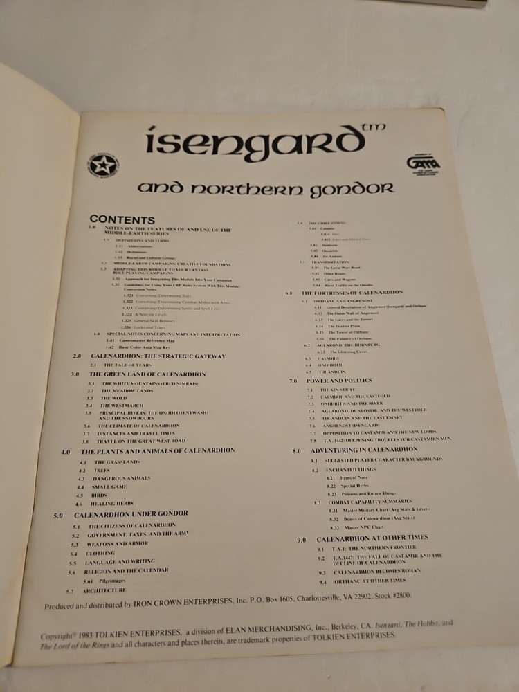 Isengard And Northern Gondor I.C.E. 1983 Map Book