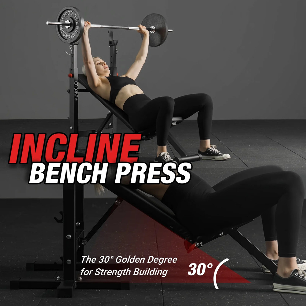 Adjustable Weight Bench, 660LBS Foldable Bench Press with Squat Rack, Multi-Func