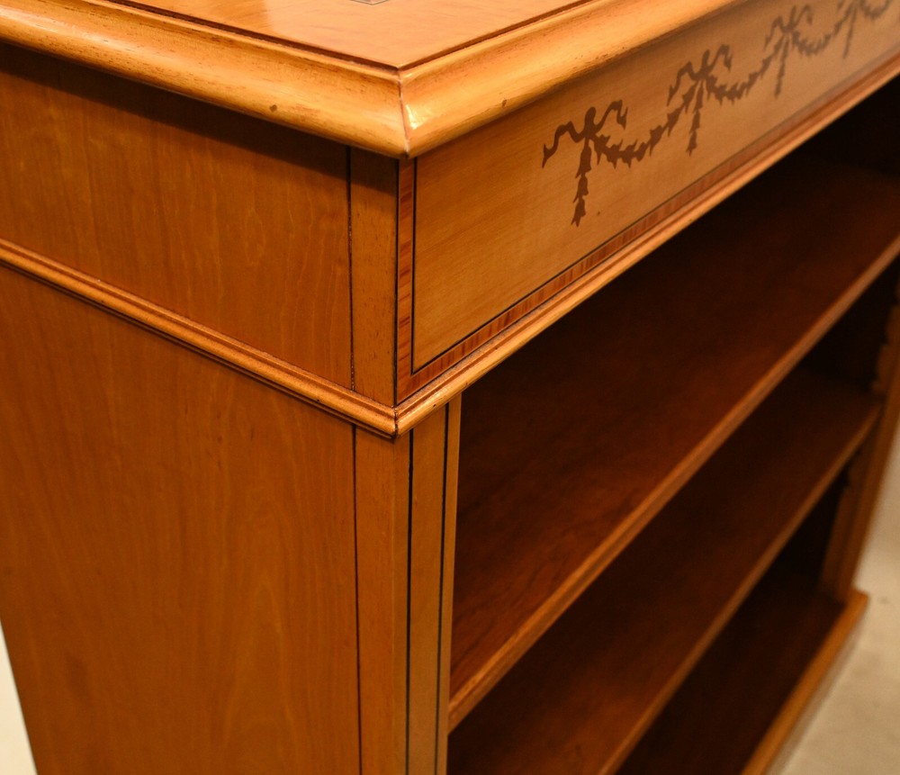 Pair Regency Bookcases - Satinwood Open Front Sheraton Inlay