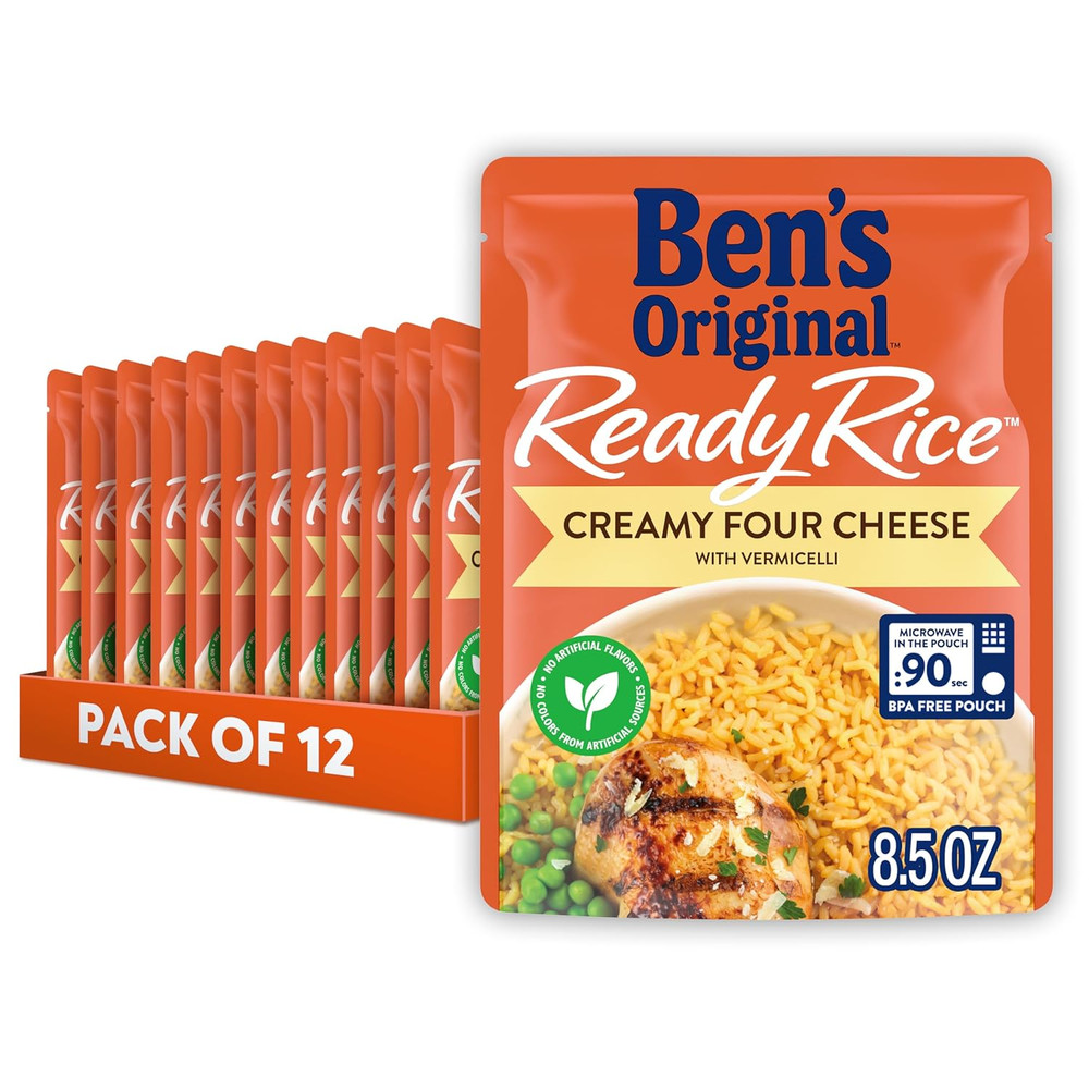 Ready Rice Creamy Four Cheese Flavored Rice, Easy Dinner Side, 8.5 Oz Pouch (Pac