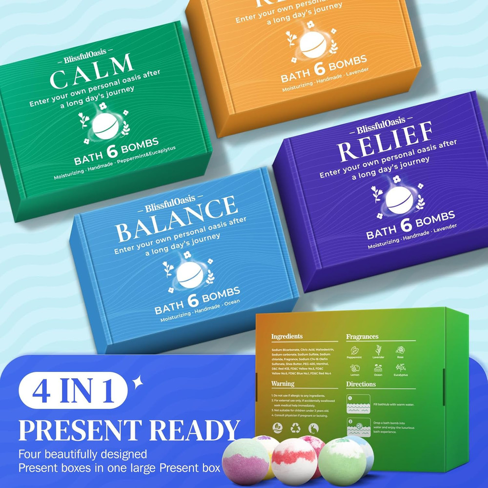 Bath Bombs Set 24 Pcs Shower Bombs with 6 Refreshing Scents Perf