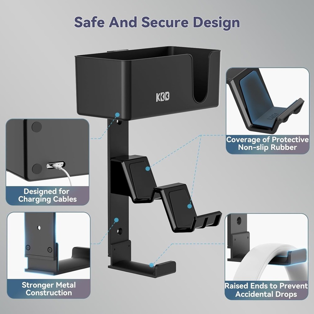 4-in-1 Wall Mount Controller Holder - Dual Game Controller and Headphone Hang...