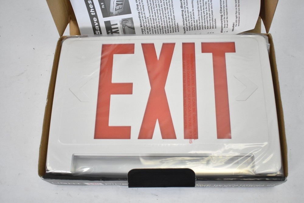Light Pipe LED Exit Sign White Housing Red Remote Capable Universal Double Face