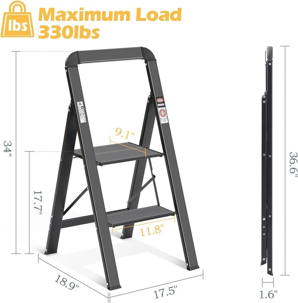 Versatile 2-Step Folding Step Ladder - Lightweight Aluminum & Safety Features