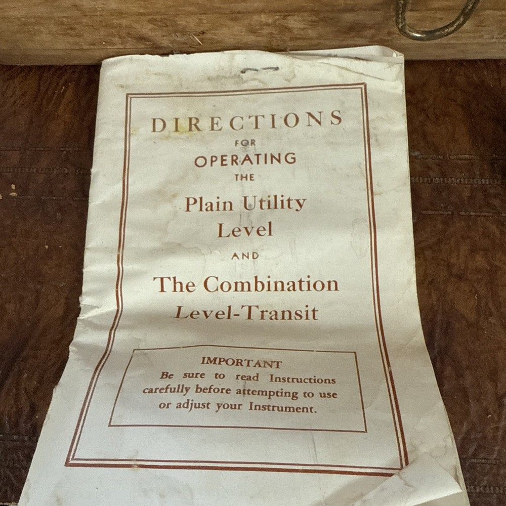 David White Plain Utility Level & Combination Level-Transit Box Manual 1954 NOTE
