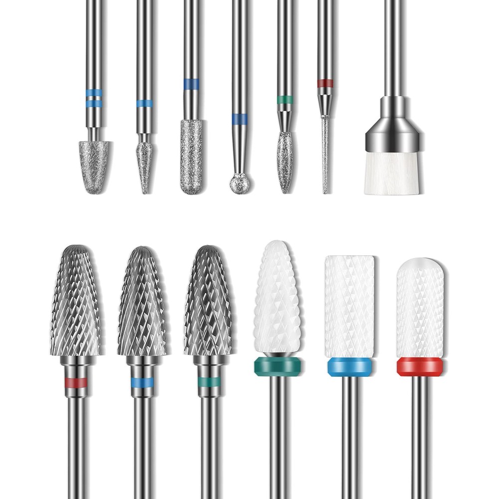 Depvko 13PC Nail Drill Bits Set for Nails, 3pcs Tungsten Carbide Bits+ Ceramic